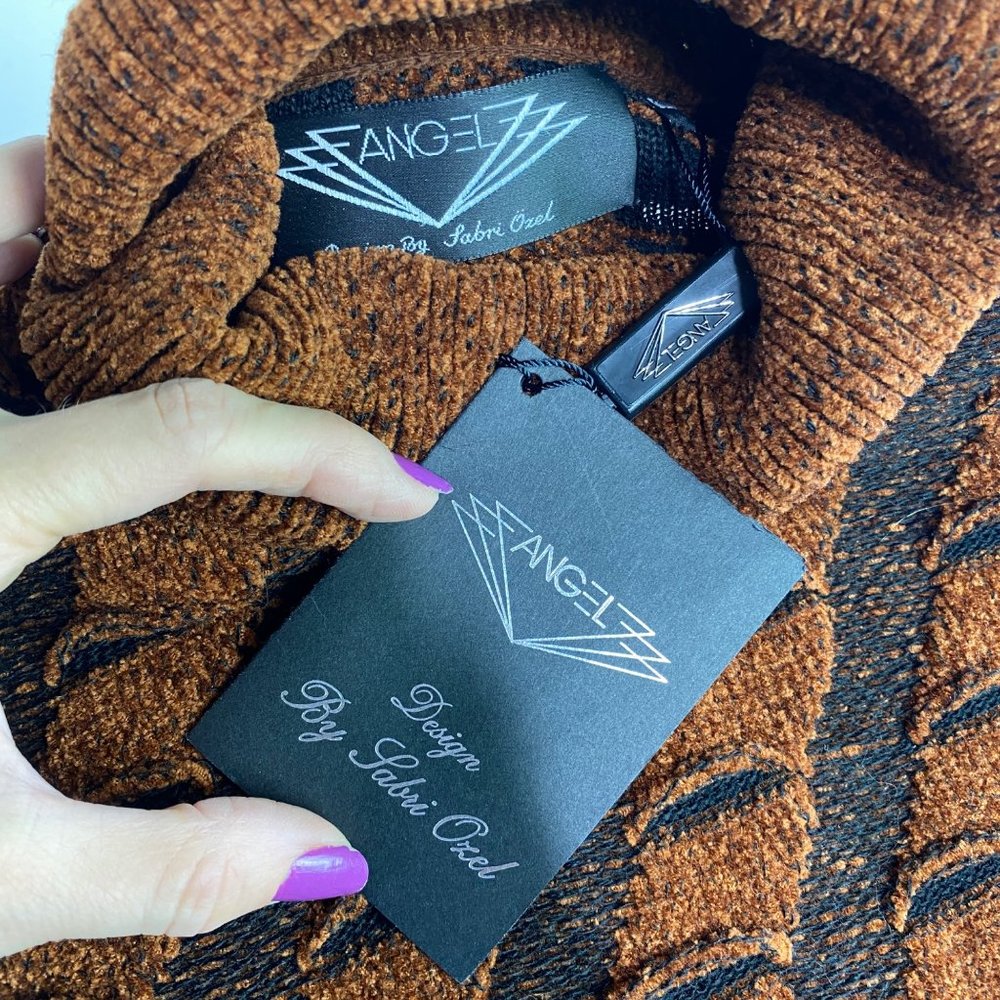NWT Angel Design by Sabri Ozel rust brown black turtle neck chenille sweater XL - Picture 9 of 12